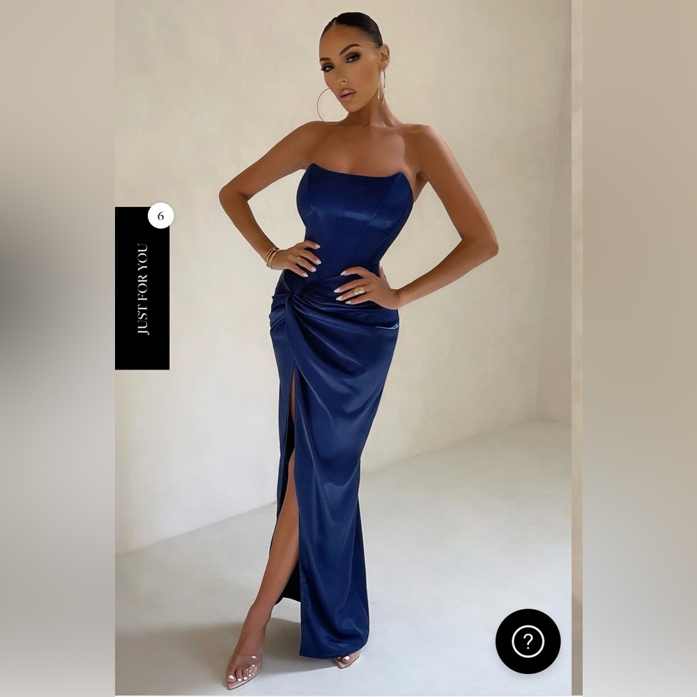 NAVY THIGH SPLIT CORSET STRAPLESS MAXI DRESS